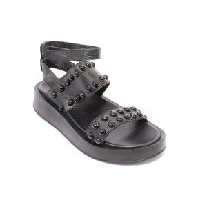WOz 2588 Black Leather Studded Summer Platform Sandals Shoes